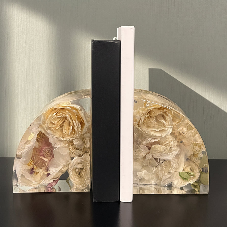 Resin Flower Preservation Bookend Set 5" x 4" - Wedding Bouquet Keepsake