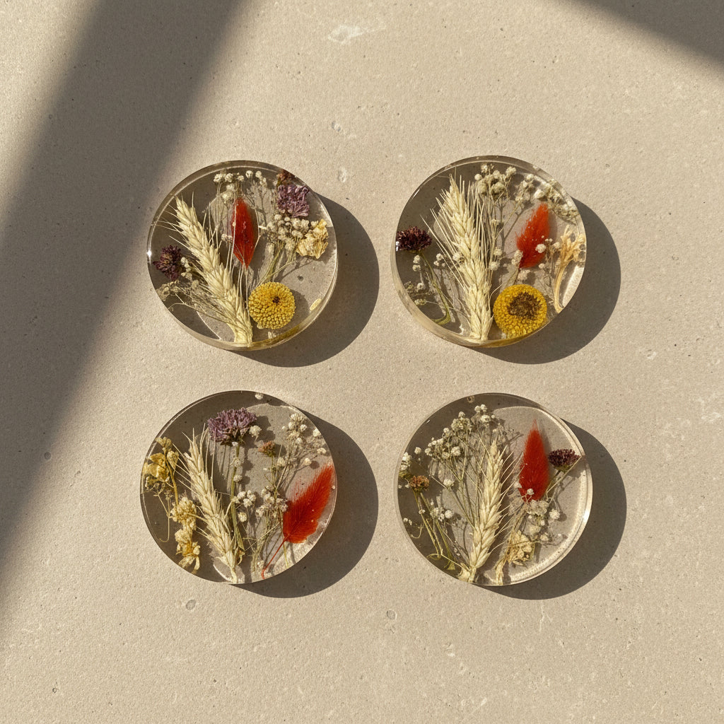 Resin Flower Preservation Coaster Set