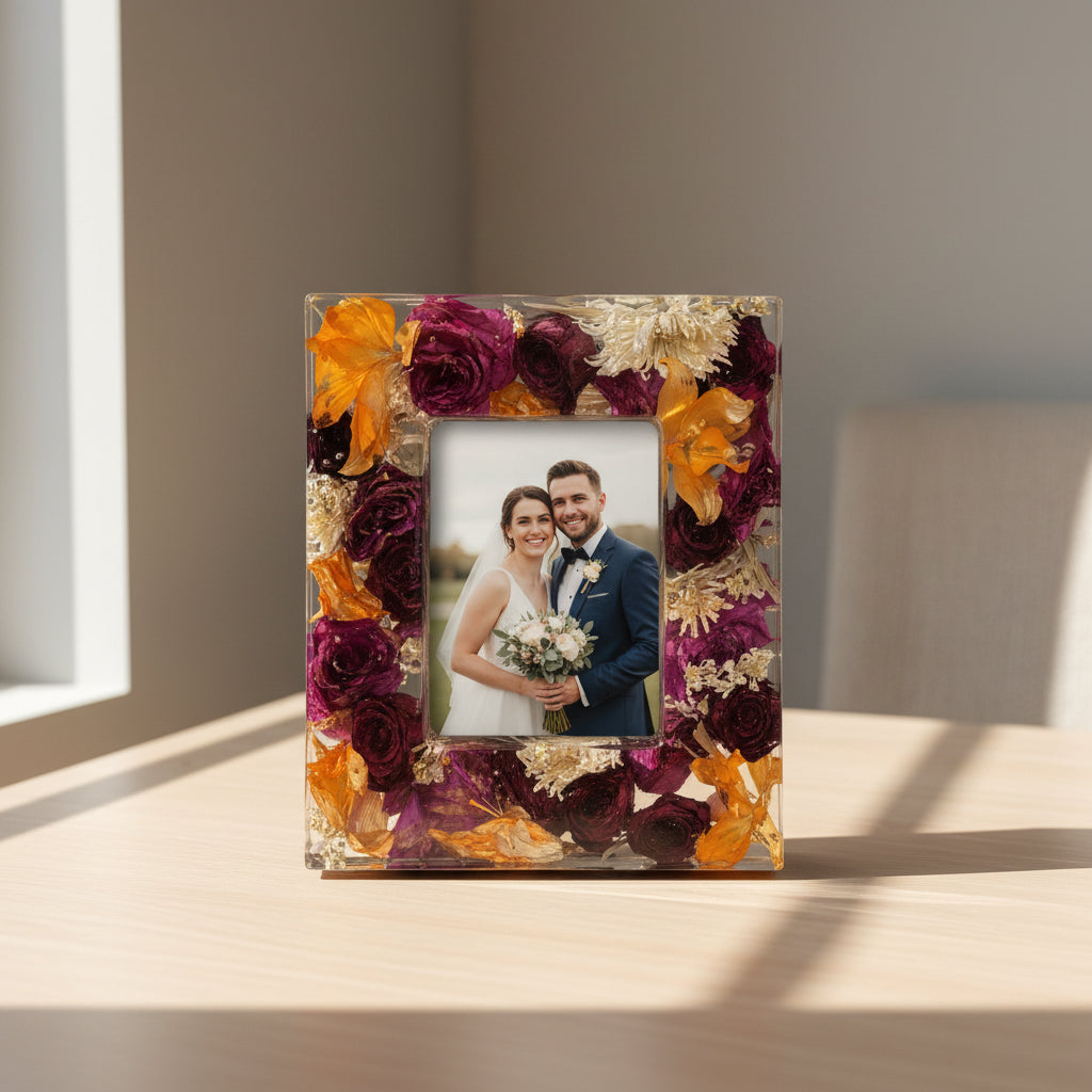 Resin Flower Preservation Picture Frame - Wedding Bouquet Keepsake 5" x 7" Picture