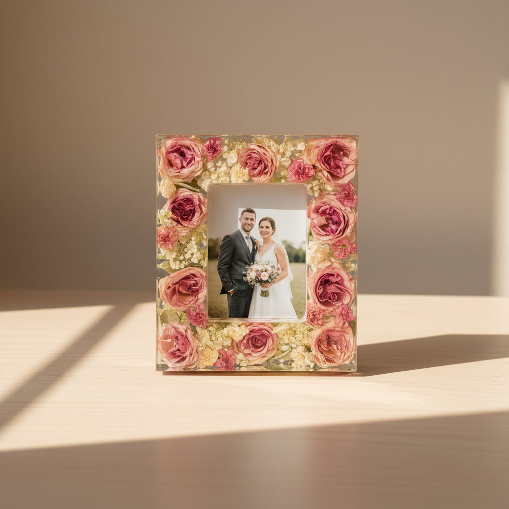 Resin Flower Preservation Picture Frame - Wedding Bouquet Keepsake 5" x 7" Picture