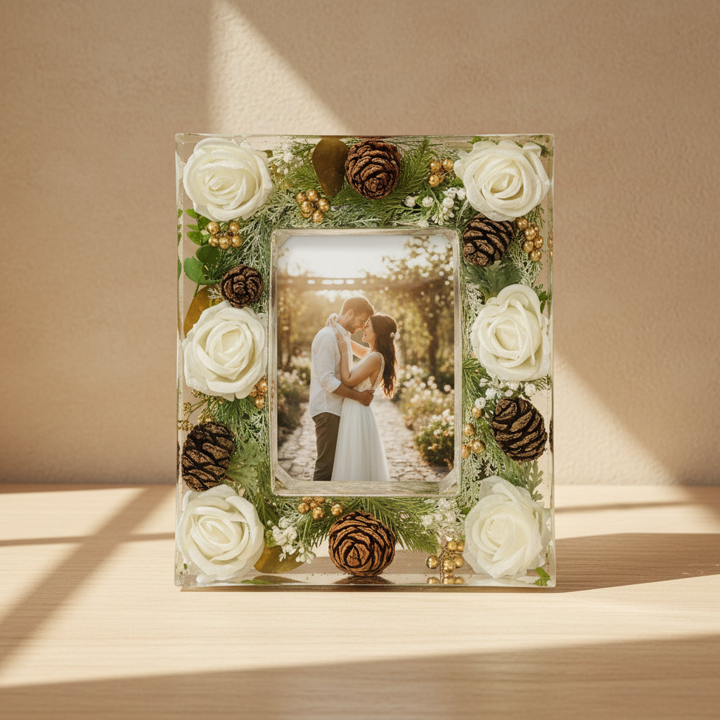 Resin Flower Preservation Picture Frame - Wedding Bouquet Keepsake 5" x 7" Picture