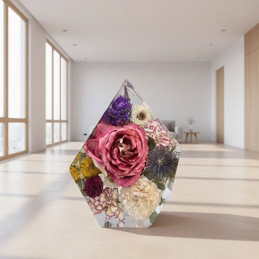 Resin Flower Preservation Gem Block 6.5" x 5" - Wedding Bouquet Keepsake