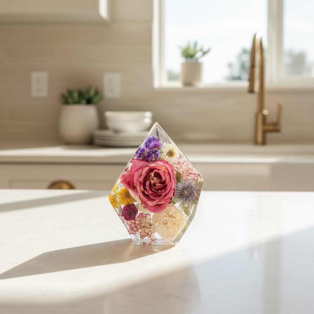 Resin Flower Preservation Gem Block 6.5" x 5" - Wedding Bouquet Keepsake