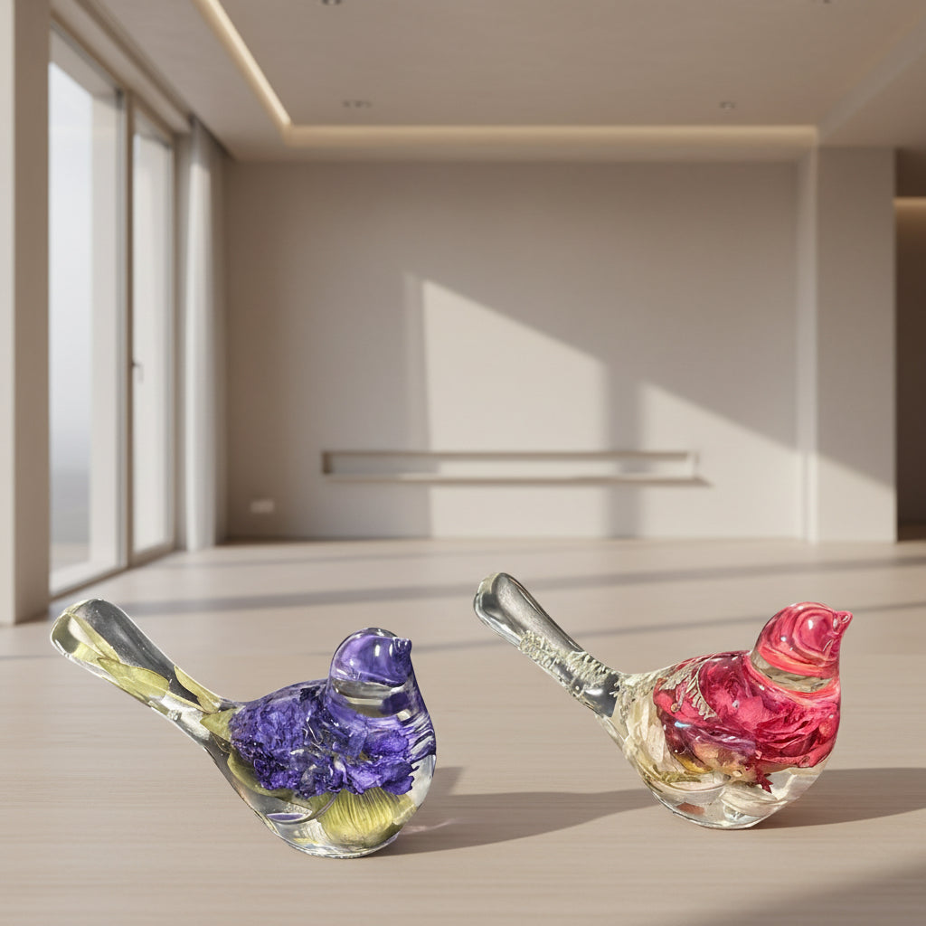 RESIN FLOWER PRESERVATION BIRD PAPERWEIGHT (4 PK)