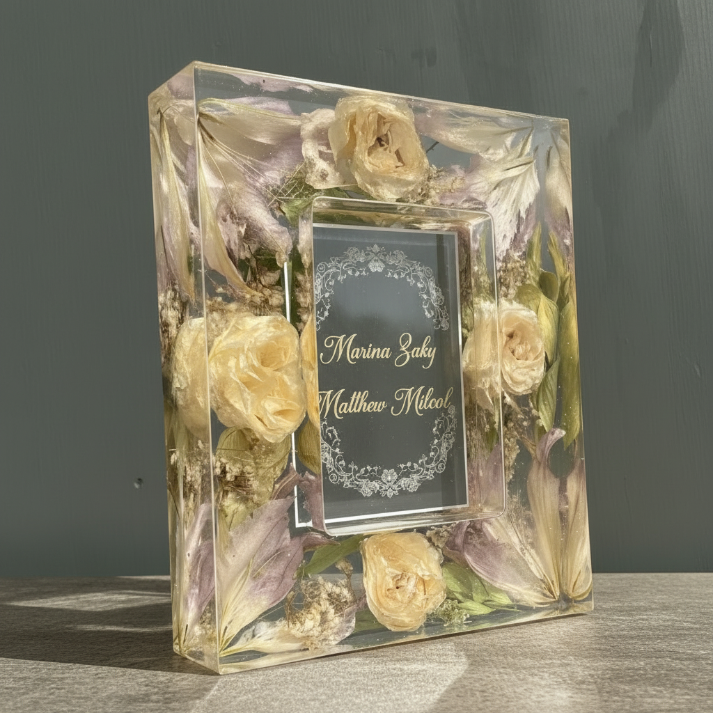 Resin Flower Preservation Picture Frame - Wedding Bouquet Keepsake 5" x 7" Picture