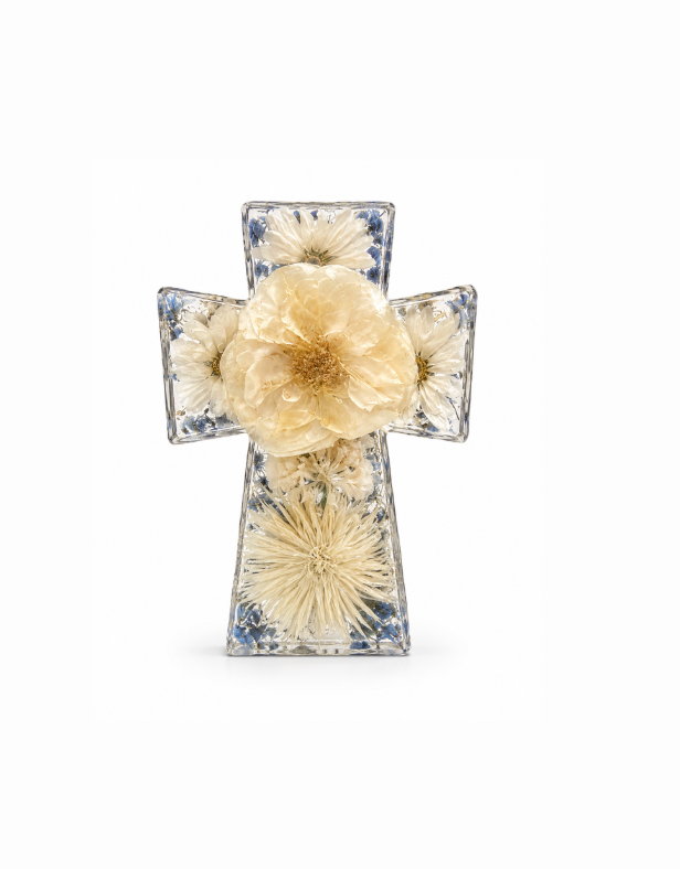 Resin Flower Preservation Cross 9" - Wedding Bouquet Keepsake