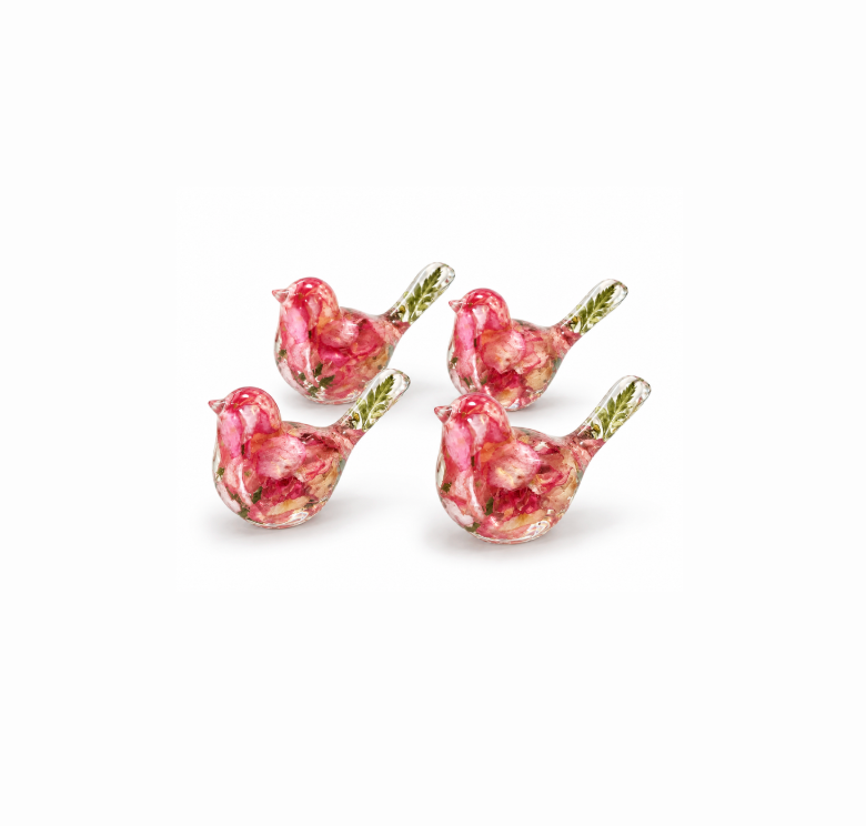 RESIN FLOWER PRESERVATION BIRD PAPERWEIGHT (4 PK)