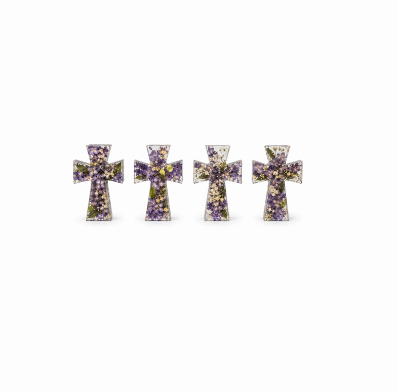 Resin Flower Cross Paperweights (4 PK)