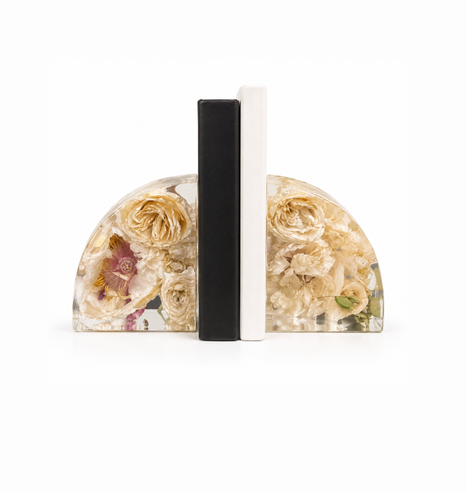 Resin Flower Preservation Bookend Set 5" x 4" - Wedding Bouquet Keepsake