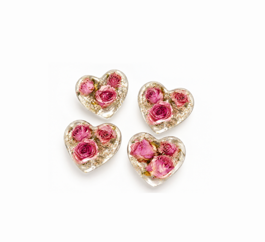 Resin Flower Preservation Heart Paperweights (4PK)